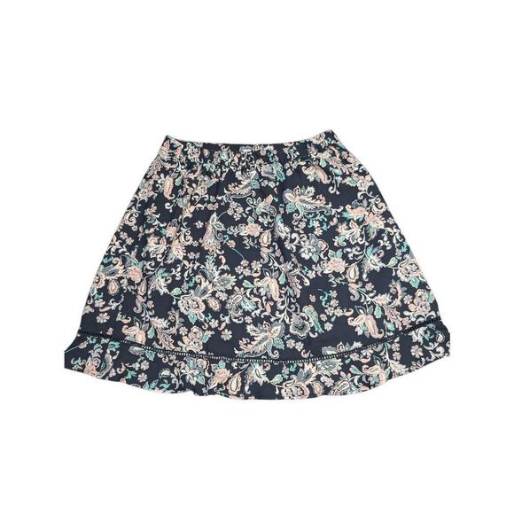 Loft Outlet Paisley Floral Flounce Skirt Navy Blue Pink Elastic Waist Size S - Picture 1 of 4